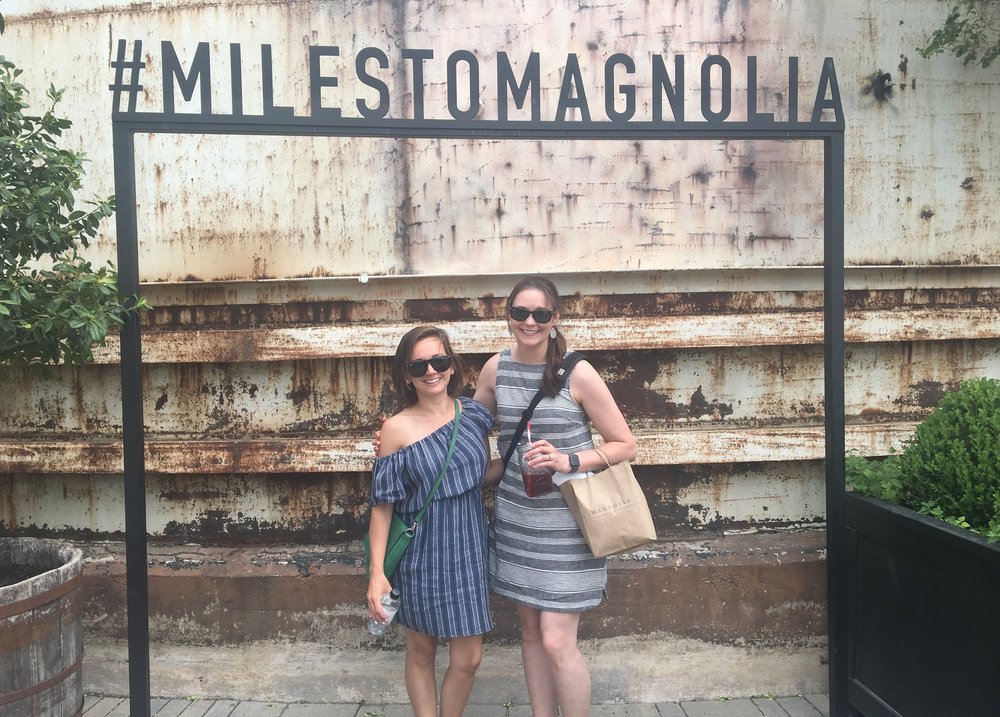  After the market we took a picture under the famous Miles to Magnolia sign and then it was food truck time! They have about 7-10 food trucks lined up offering a huge variety of delicious options. It would be impossible to not find something you like! 
