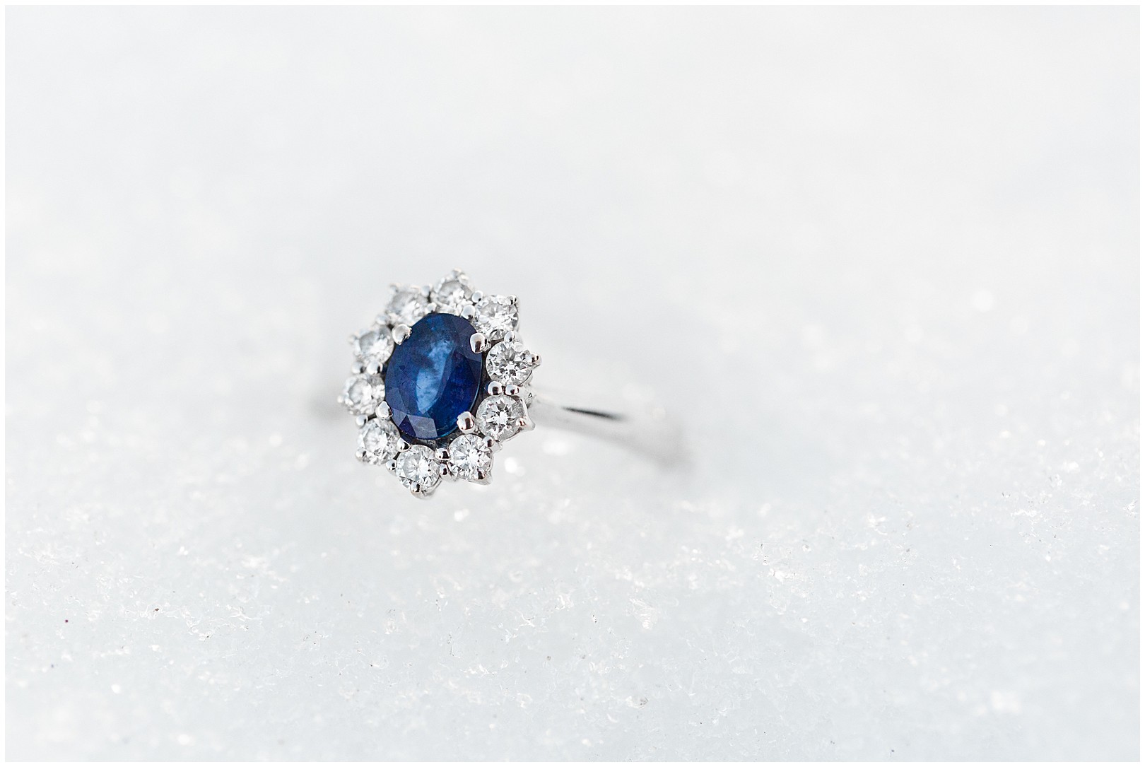Sapphire engagement ring in snow